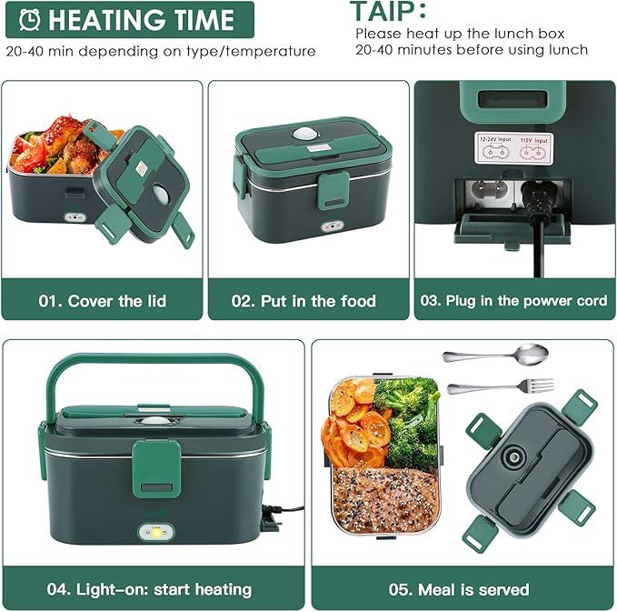 1.5L Electric Heating Lunch Box Portable Car Office Food Warmer Container